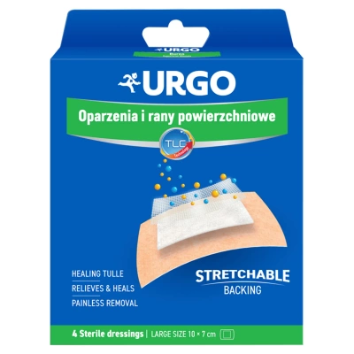 Urgo Oparzenia i rany powierzchniowe opatrunki duże 10 cm x 7 cm 4 sztuki
