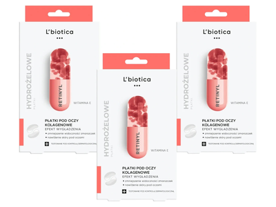 L'biotica Kolagenowe płatki pod oczy przeciwzmarszczkowe ZESTAW 3 x 3 sztuki