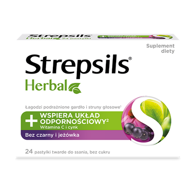 Strepsils Herbal Bez i Jeżówka 24 pastylki Ból gardła