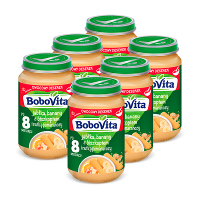 BoboVita Jabłka i banany z biszkoptem po 8. miesiącu ZESTAW 6x190g