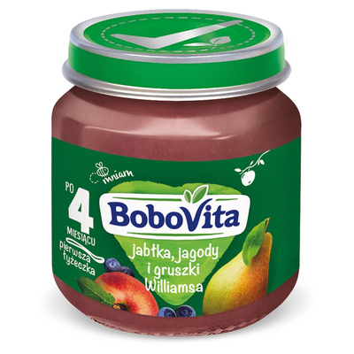 BoboVita Jabłka jagody i gruszki Williamsa po 4 miesiącu 125 g