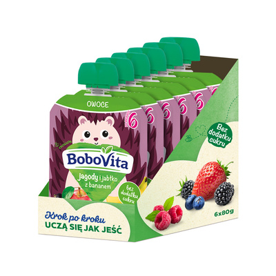 BoboVita Mus jagody i jabłko z bananem po 6. miesiącu ZESTAW 6 x 80 g