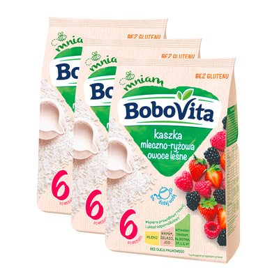 BoboVita Kaszka mleczno-ryżowa owoce leśne po 6 miesiącu ZESTAW 3x230g