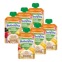 BoboVita Drugie Śniadanko Owoce z kaszką RÓŻNE SMAKI po 6 miesiącu ZESTAW 6 x 100 g