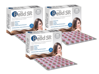 Belid SR Suplement diety z biotyną na zdrowe włosy, skórę i paznokcie ZESTAW 3 x 60 tabletek