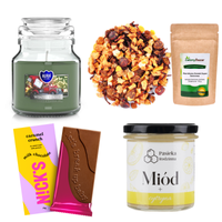 Zestaw zdrowych przyjemności czekolada bez cukru, miód i aromatyczna herbata ŚWIĄTECZNE PACZKI