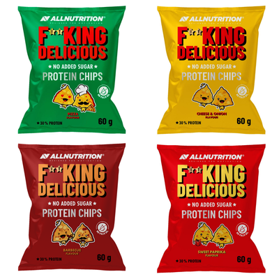 Allnutrition Fitking białkowe chipsy proteinowe ZESTAW RÓŻNYCH SMAKÓW 4 sztuki