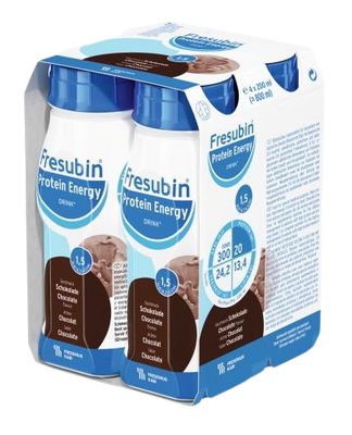 Fresubin® Protein Energy Drink,  smak czekoladowy 4 x 200 ml. Żywność specjalnego przeznaczenia medycznego. Bogata w białko