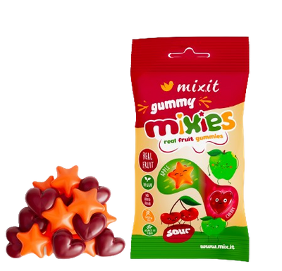 MIXIT Owocowe Mixies naturalne cukierki żelki o smaku jabłka i czereśni 35 g