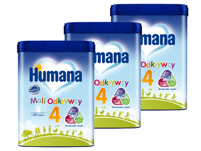 Humana 4 Mali Odkrywcy Napój mleczny w proszku po 24. miesiącu ZESTAW 3 x 650 g