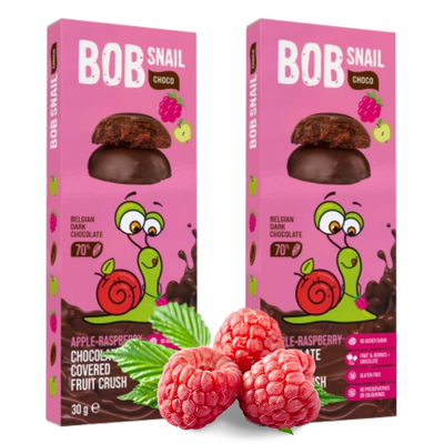 Bob Snail Ciasteczka owocowe Jabłko Malina w Belgijskiej ciemnej czekoladzie 2 x 30 g