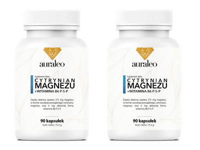 CYTRYNIAN MAGNEZU + Witamina B6 P-5-P DOBRZE PRZYSWAJALNY ZESTAW 2 x 90 kapsułek