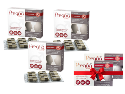 Pregna START On Suplement dla mężczyzn staranie o dziecko PŁODNOŚĆ ZESTAW 3 x 30 kapsułek + GRATIS!