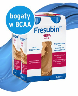 Fresubin Hepa Drink, smak cappucinno, ZESTAW 16 x 200 ml.  Żywność specjalnego przeznaczenia medycznego. Choroby wątroby