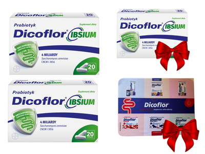 Dicoflor Ibsium dla dzieci dorosłych probiotyk jelito drażliwe 20 kapsułek 2 + 1 GRATIS + podkładka 5 w 1 GRATIS!