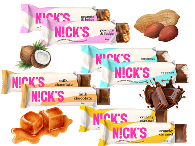 NICK'S batony w czekoladzie bez cukru RÓŻNE SMAKI zestaw 8 sztuk