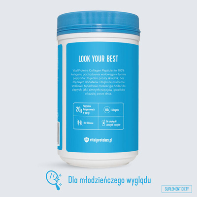 Vital Proteins Collagen Peptides dla młodzieńczego wyglądu, kolagen do picia o neutralnym smaku, 567g  + TORBA LUNCHOWA GRATIS