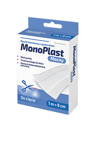 MonoPlast plaster tkaninowy z opatrunkiem MOCNY do cięcia 1 m x 8 cm