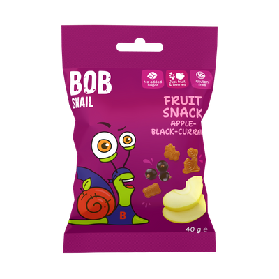 Bob Snail owocowa przekąska o smaku jabłko-czarna porzeczka ZDROWE PRZEKĄSKI 40 g