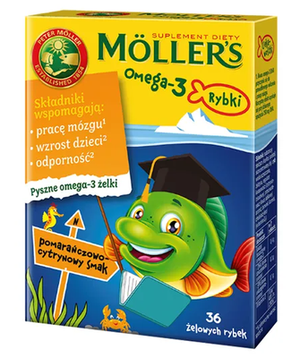 Moller's Omega-3 Rybki różne smaki żelki odporność tran odporność 4x36 sztuk + KOMIN GRATIS!