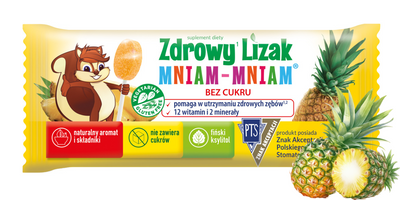 Zdrowy lizak dla dzieci mniam mniam z witaminami smak ananasowy ŁEZKA 1 sztuka