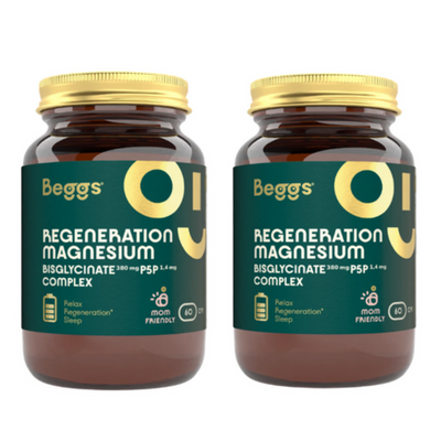 Beggs Magnesium bisglycinate 380 mg + P5P COMPLEX 1,4 mg suplement magnez witamina B6 2 x 60 kapsułek