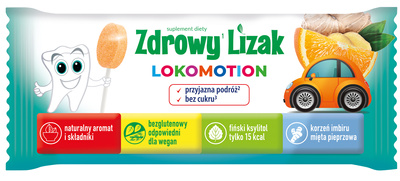 Zdrowy lizak Mniam-Mniam Lokomotion na podróż o smaku pomarańczowym ŁEZKA 1 sztuka