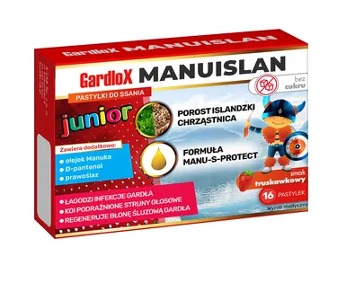 Gardlox Manuislan Junior bez cukru do ssania dla dzieci 16 pastylek