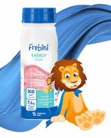 Frebini Energy Drink, smak truskawkowy, ZESTAW 16 x 200 ml. Żywność specjalnego przeznaczenia medycznego. Dla dzieci 1 - 12 lat