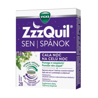 ZzzQuil Sen cała noc tabletki z melatoniną NA DOBRY SEN 28 sztuk