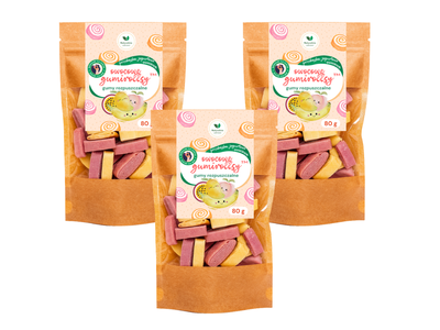 Gumirollsy NATURALNE gumy rozpuszczalne zdrowa guma do żucia ZESTAW 3 x 80 g 