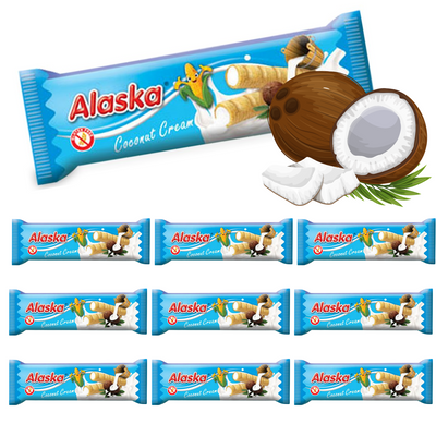 Alaska bezglutenowe, kukurydziane rurki z kremem kokosowym ZESTAW 10 x 18 g