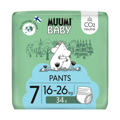 Muumi Baby Pants EKO PIELUCHOMAJTKI 7XL 16-26 kg 34 sztuki + CHUSTECZKI BEGGS GRATIS!