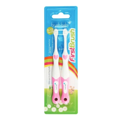 BRUSH-BABY FirstBrush DUO szczoteczki różowe dla dzieci 0-18 miesięcy 2 sztuki