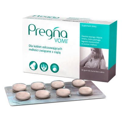 Pregna VOMI Guma do żucia redukująca dyskomfort spowodowany mdłościami ZESTAW 2 x 16 sztuk