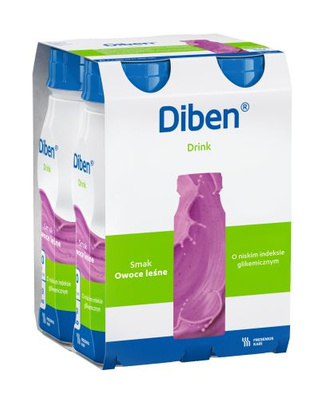 Diben Drink, smak owoce leśne, 4x 200 ml.  Żywność specjalnego przeznaczenia medycznego. Pacjent z cukrzycą, insulinoodpornością.