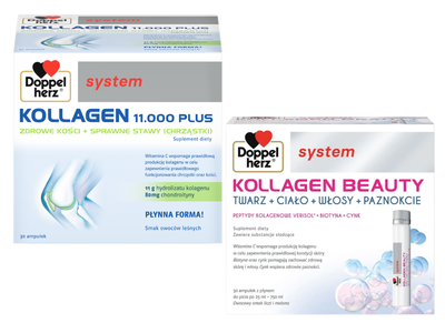 Doppelherz System ZESTAW Kolagen 11000 plus + Kolagen Beauty na stawy, skórę, włosy i paznokcie