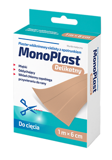 MonoPlast plaster włókninowy cielisty z opatrunkiem DELIKATNY do cięcia 1 m x 6 cm