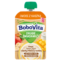 BoboVita Drugie Śniadanko Owoce z kaszką mango banan jogurt po 8 miesiącu ZESTAW 6 x 100 g