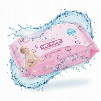 Bocioland mokre chusteczki wodne dla dzieci 99% wody 60 sztuk