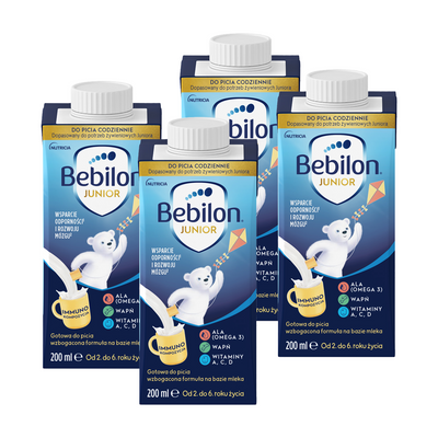 Bebilon JUNIOR gotowa do picia wzbogacona formuła na bazie mleka od 2. do 6. roku życia ZESTAW 4 x 200 ml