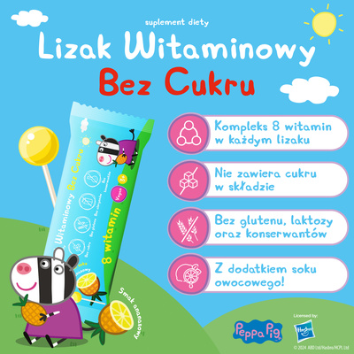 Lizaki witaminowe Świnka Peppa BEZ CUKRU smak ananasowy 1 sztuka