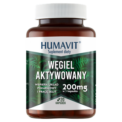 Humavit Suplement diety węgiel aktywowany 200 mg układ pokarmowy 20 kapsułek