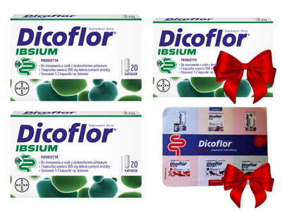 Dicoflor Ibsium dla dzieci dorosłych probiotyk jelito drażliwe 20 kapsułek 2 + 1 GRATIS + podkładka 5 w 1 GRATIS!