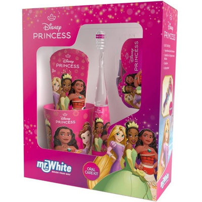 Mr.White Zestaw prezentowy do mycia zębów dla dzieci Disney Princess 3+ szczoteczka elektryczna kubek pasta spinki