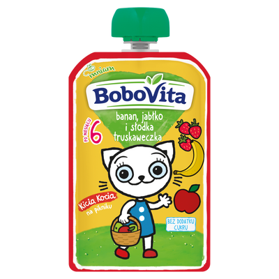 BoboVita Mus banan jabłko i słodka truskaweczka KICIA KOCIA po 6 miesiącu 100 g