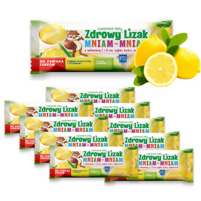 Zdrowy lizak dla dzieci mniam mniam z witaminami smak cytrynowy ZESTAW KULKA 10 sztuk