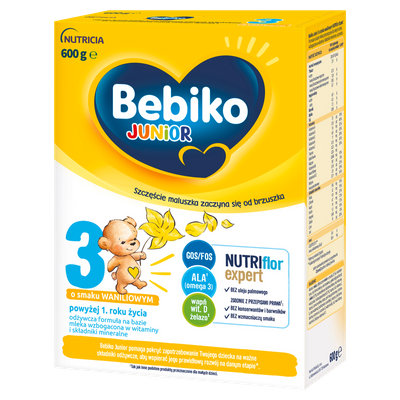 Bebiko Junior 3 Odżywcza formuła na bazie mleka dla dzieci powyżej 1. roku o smaku waniliowym 600g