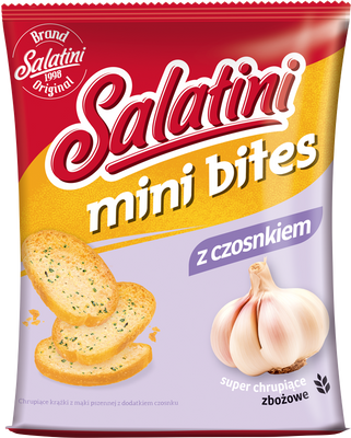 Salatini mini bites chrupiące grzanki z mąki pszennej z czosnkiem 45 g krótka data