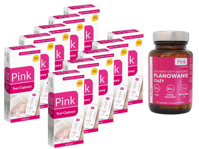 Pink Test ciążowy płytkowy 10 opakowań  PLANOWANIE CIĄŻY + suplement Pink Mama